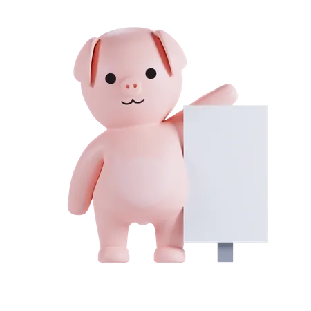 Pig Holding Placard Board  3D Illustration