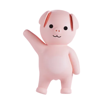 Pig Say Hello  3D Illustration