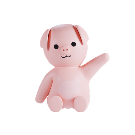 Pig Waving Hand  3D Illustration