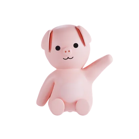 Pig Waving Hand  3D Illustration