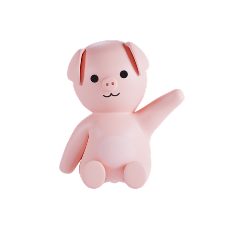 Pig Waving Hand 3D Illustration