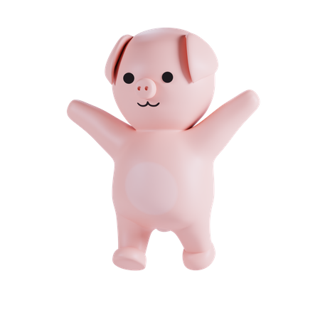 Pig Waving Hands 3D Illustration