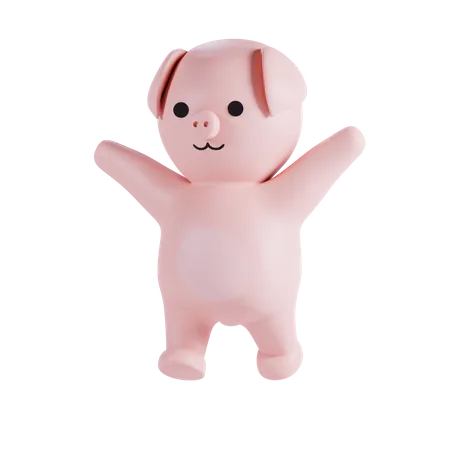 Pig Waving Hands  3D Illustration