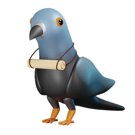 Pigeon With Rolled Letter  3D Icon