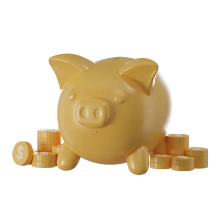 Golden Piggy Bank 3 D Render 3D Icon