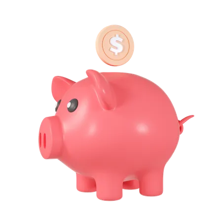 3 D Piggy Bank With Coins Icon 3D Illustration