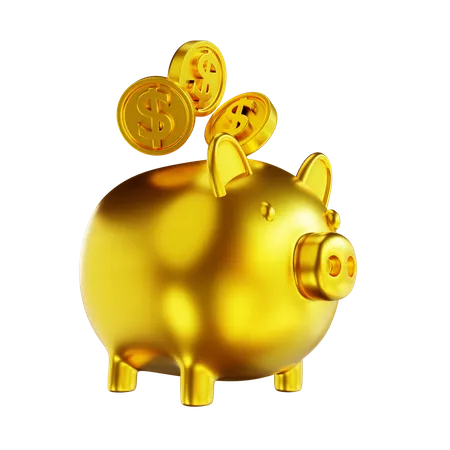 3 D Illustration Golden Piggy Bank And Coins 3D Illustration