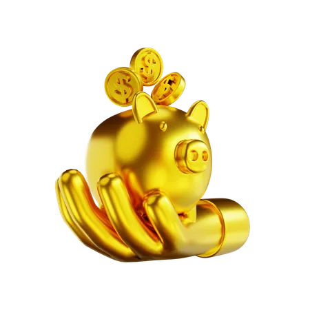 3 D Illustration Golden Hand And Piggy Bank 3D Illustration