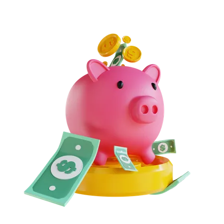 3 D Illustration Piggy Bank And Money 3D Icon