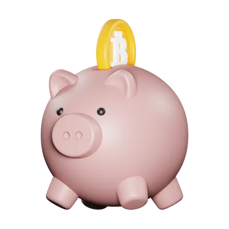 Happy Piggy Bank With Bitcoin 3D Icon