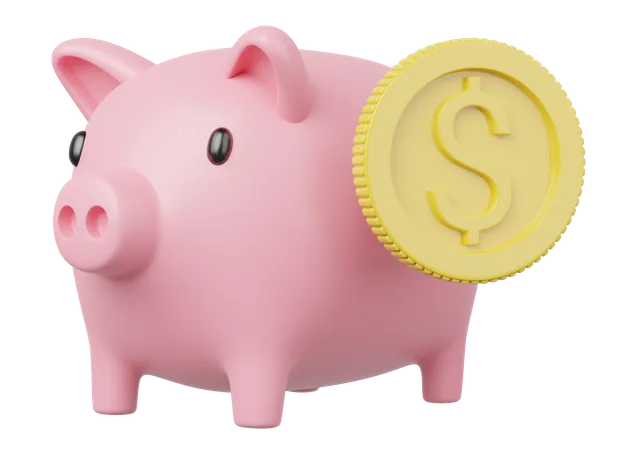 3 D Money Box With Coin Icon Pink Piggy Bank Floating On Transparent Save Dollar In Mobile Banking Online Payment Service Saving Money Wealth Business Cartoon Style Concept 3 D Icon Render 3D Icon