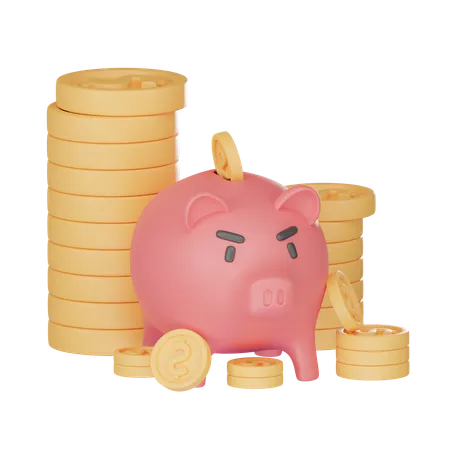 3 D Render Illustration Of Piggy Bank With Dollar Coins 3D Icon