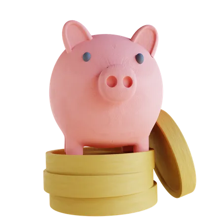 Piggy Bank And Coins  3D Illustration