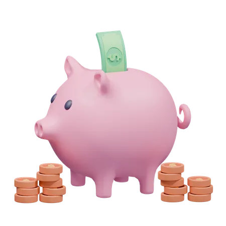 Piggy Bank Coins  3D Icon