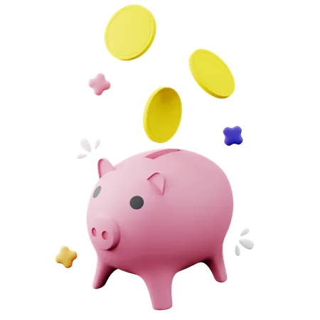 3 D Illustration Of Piggy Bank With Coins 3D Icon