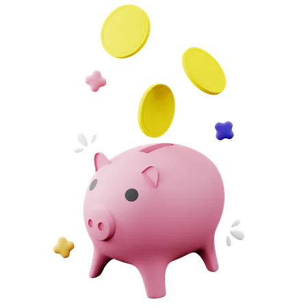 Piggy Bank With Coins  3D Icon