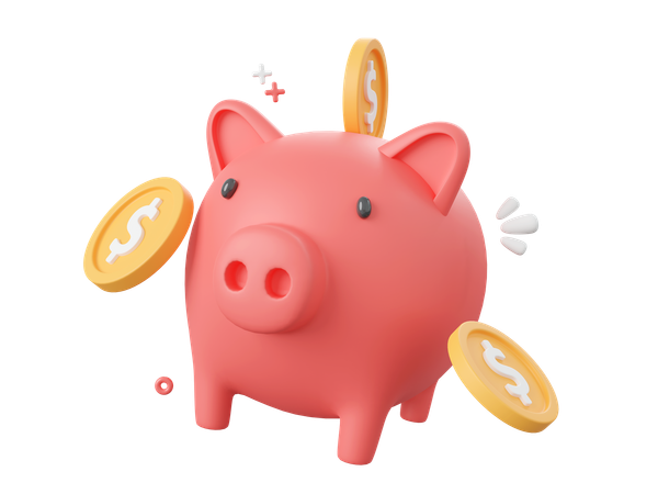 Piggy bank with dollar coins  3D Icon