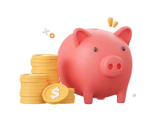 Piggy bank with dollar coins  3D Icon