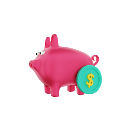 Piggy bank with dollar coins  3D Illustration