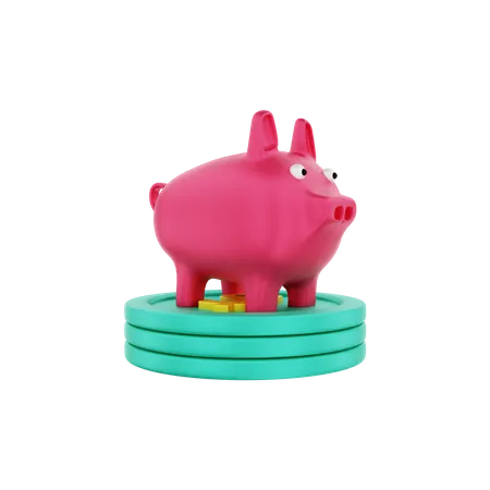 Piggy bank with dollar coins  3D Illustration