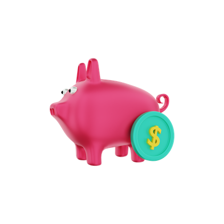 Piggy bank with dollar coins 3D Illustration