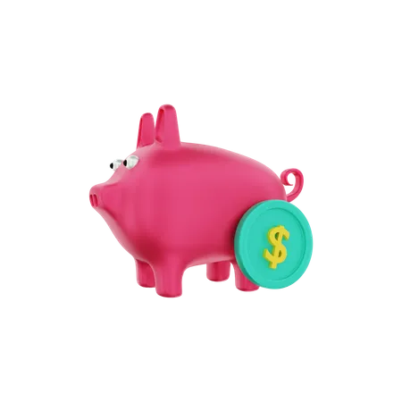 Piggy bank with dollar coins  3D Illustration