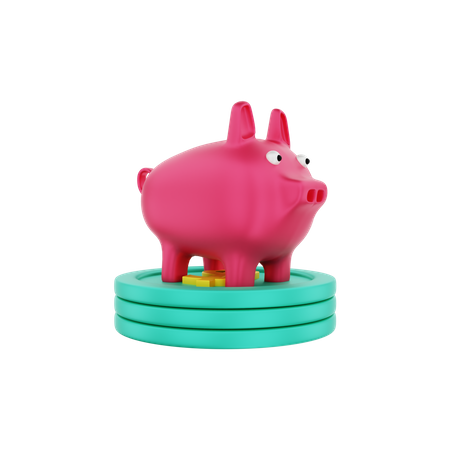 Piggy bank with dollar coins 3D Illustration