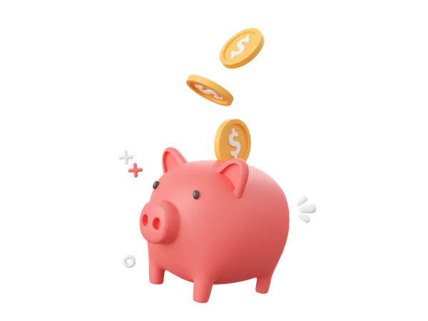 Piggy bank with dollar coins  3D Icon