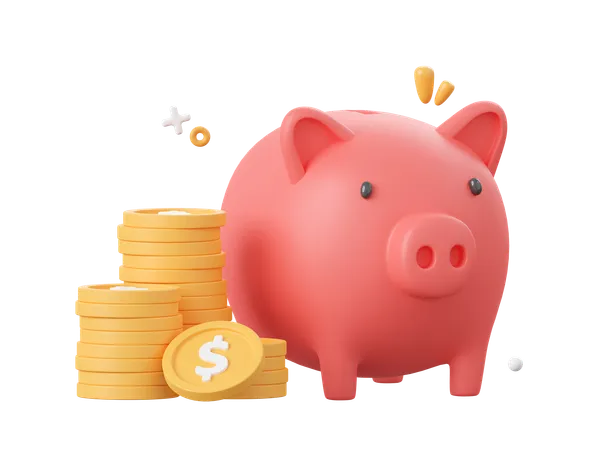 3 D Cartoon Design Illustration Of Piggy Bank With Dollar Coins Money Savings Concept 3D Icon