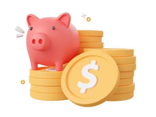 3 D Cartoon Design Illustration Of Piggy Bank With Dollar Coins Money Savings Concept 3D Icon