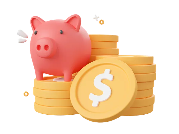 Piggy bank with dollar coins  3D Icon