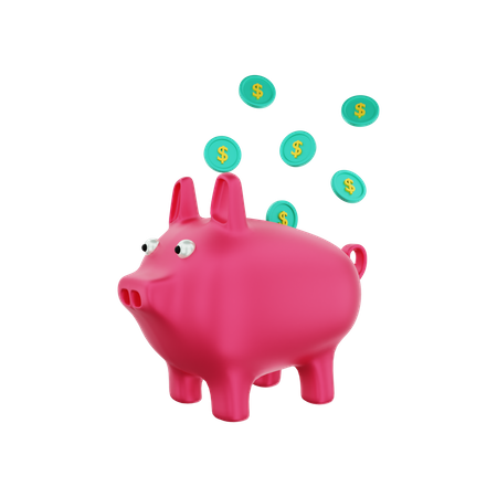 Piggy bank with dollar coins scattered  3D Illustration