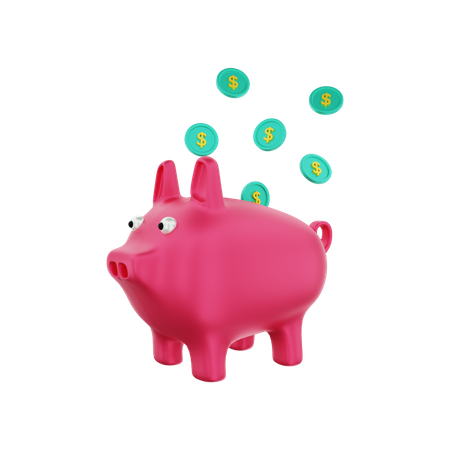 Piggy bank with dollar coins scattered 3D Illustration