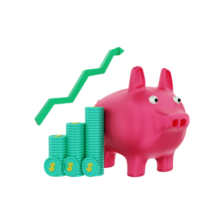 Piggy bank with investment dollar coins grow  3D Icon