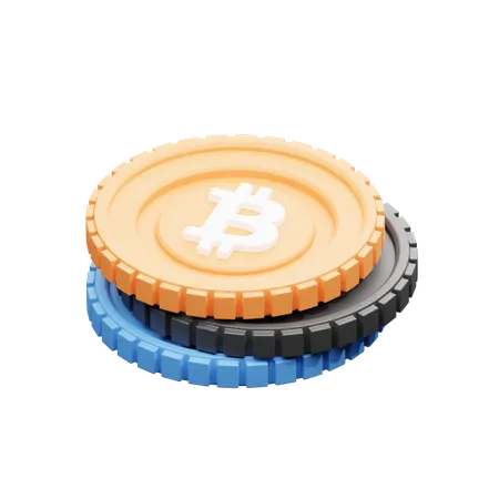 Pila de monedas criptográficas Bitcoin con BNB y Ethereum  3D Illustration