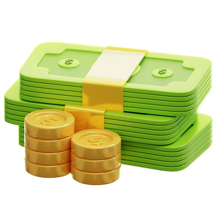 Pila de dinero y monedas  3D Icon