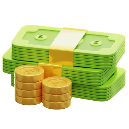 Pila de dinero y monedas  3D Icon