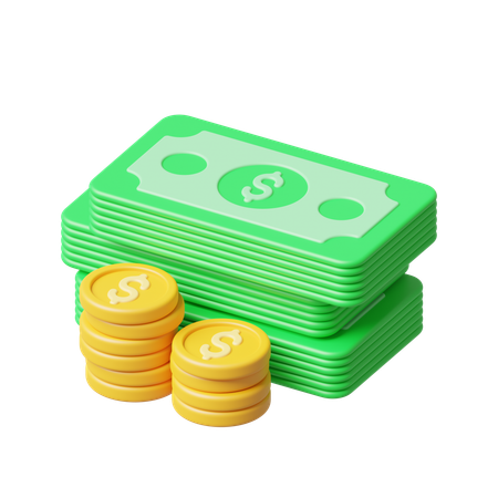Pila de dinero y monedas  3D Icon