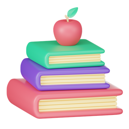 Pila de libros con manzana  3D Icon