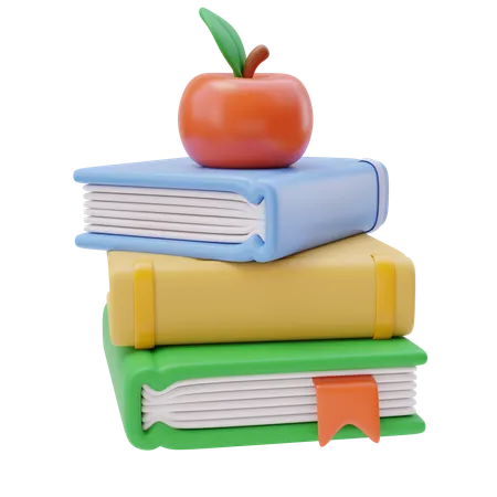 Pila de libros con manzana  3D Icon