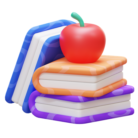Pila de libros y manzana  3D Icon