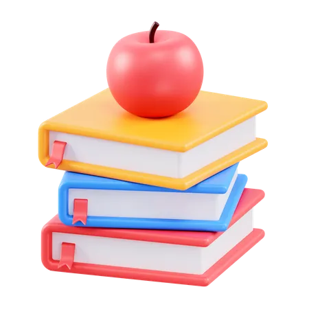 Pila de manzanas y libros  3D Icon