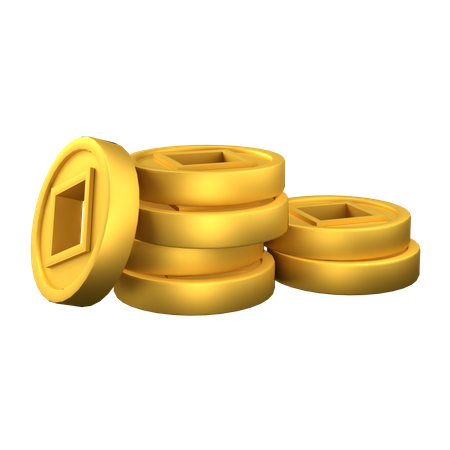 Pila de monedas de oro chinas  3D Illustration