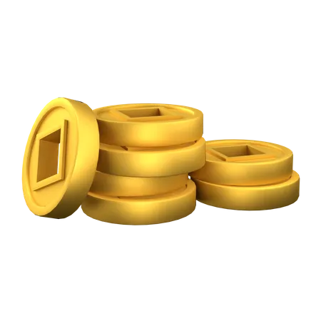 Pila de monedas de oro chinas  3D Illustration