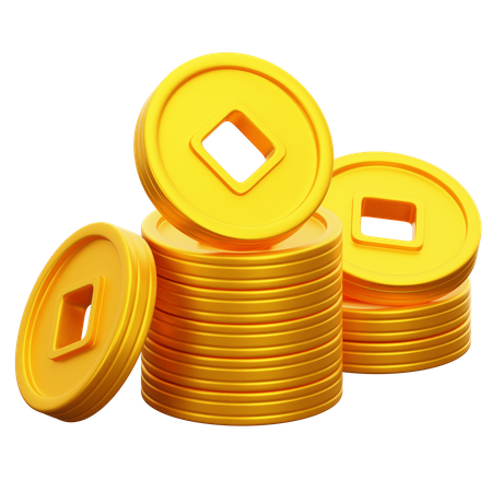 Pila de monedas de oro chinas  3D Icon