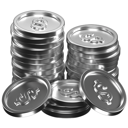 Pila de monedas de plata  3D Icon