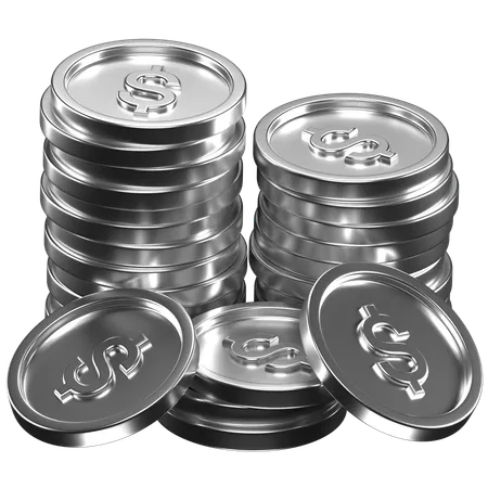 Pila de monedas de plata  3D Icon