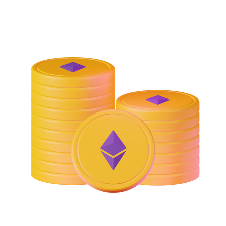 Pila de monedas de ethereum  3D Illustration