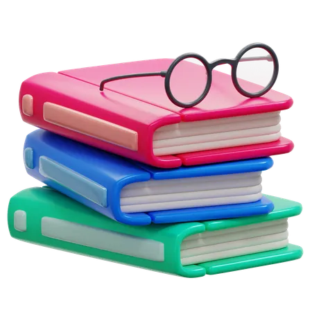 Pile de livres avec des lunettes  3D Icon