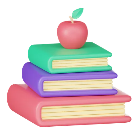 Pile de livres avec pomme  3D Icon